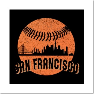 Vintage San Francisco Downtown Skyline Baseball For Game Day Posters and Art